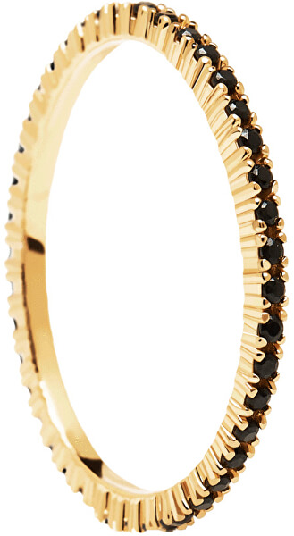 Minimalistický pozlacený prsten s černými zirkony Black Essential Gold AN01-348