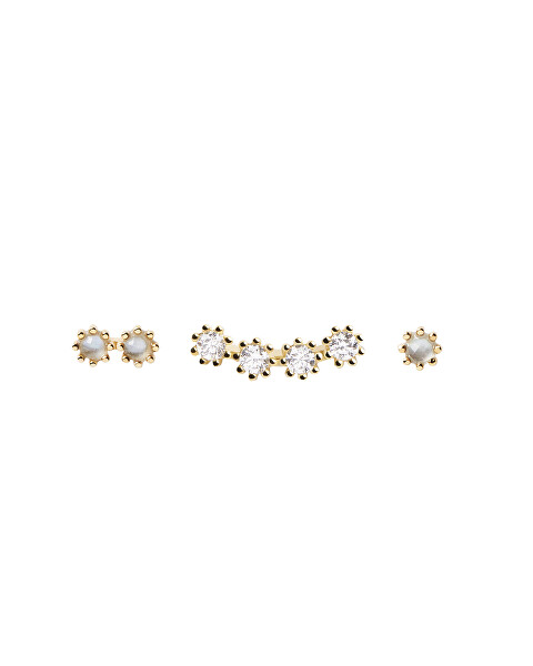 Orecchini asimmetrici in argento placcato oro con zirconi OCEAN Gold BU01-051-U
