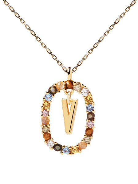 Krásný pozlacený náhrdelník písmeno "V" LETTERS CO01-281-U (řetízek, přívěsek)