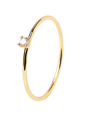 Inel minimalist placat cu aur cu zirconi White Solitary Essentials AN01-156