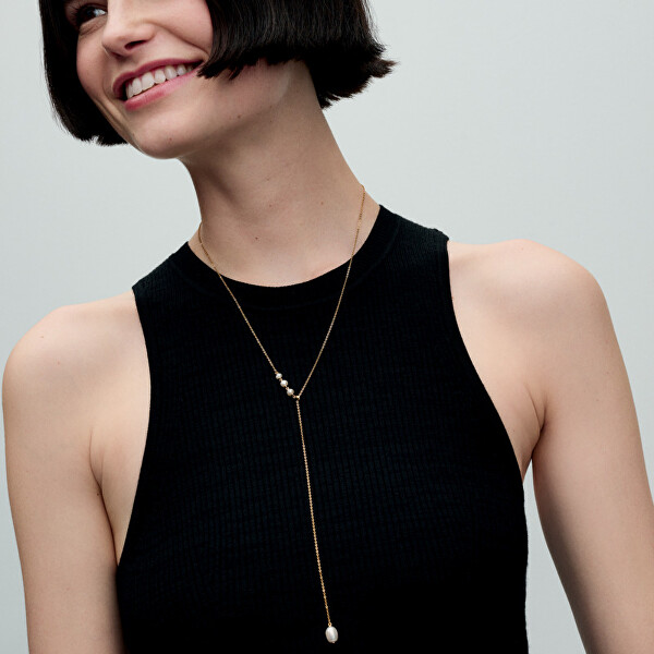 Flexibilní pozlacený náhrdelník s perlami Essence Shine 363259C01-65