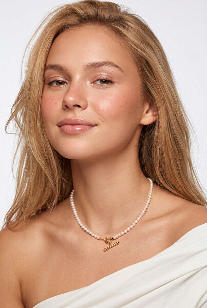 Luxusní pozlacený náhrdelník s pravými perlami Shine Essence 363297C01-45