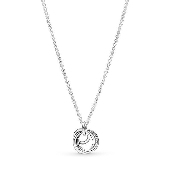Nežný strieborný náhrdelník Kruhy so zirkónmi 391455C01-60