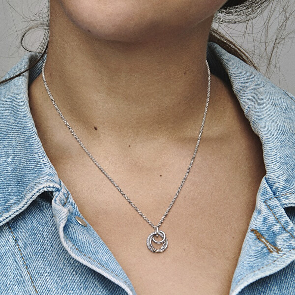 Elegante collana in argento Cerchi con zirconi 391455C01-60