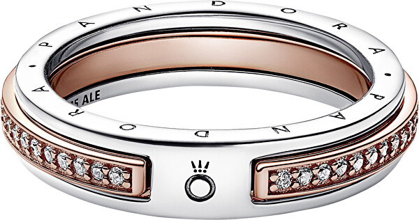Originální bicolor prsten se zirkony Signature Logo 182773C01