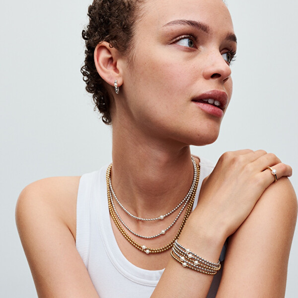 Stříbrný kuličkový náhrdelník s perlou Timeless 393176C01-45