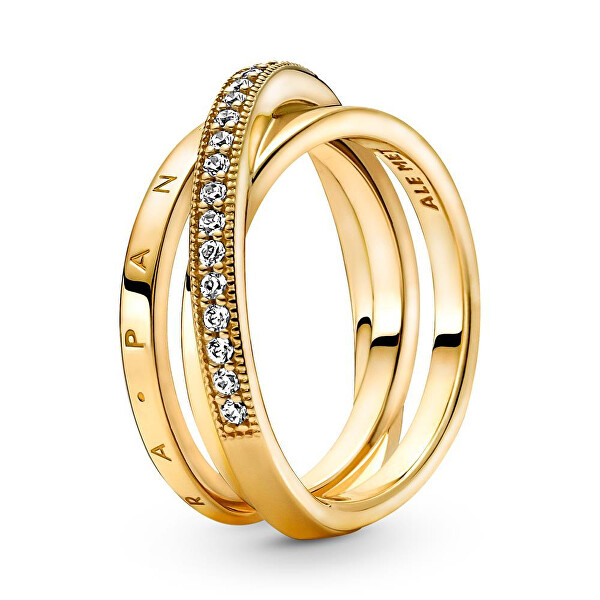 Vergoldeter verschlungener Ring mit Zirkonen  169057C01