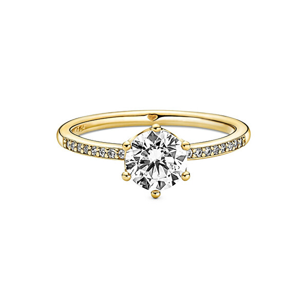 Blyštivý pozlacený prsten Třpytivá korunka Shine 168289C01