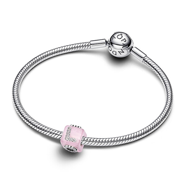 Stříbrný korálek růžová Murano kostka Love Moments 794433C01