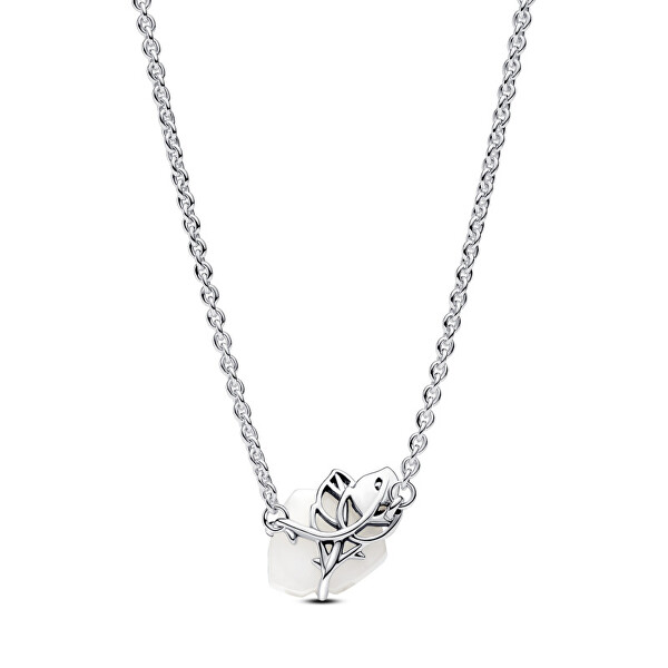 Strieborný náhrdelník Rozkvitnutá biela ruža 393206C01-45