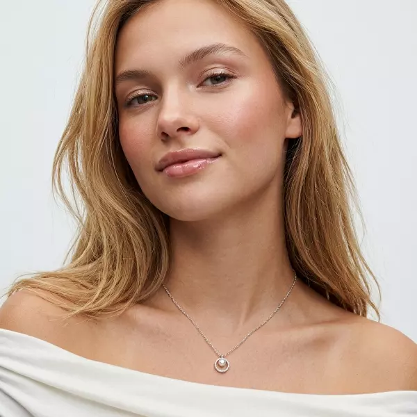 Stříbrný náhrdelník s Pavé a pravou perlou Timeless 393165C01-45