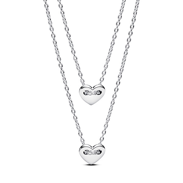 Dvojitý strieborný náhrdelník Srdce Forever & Always 393207C00-45