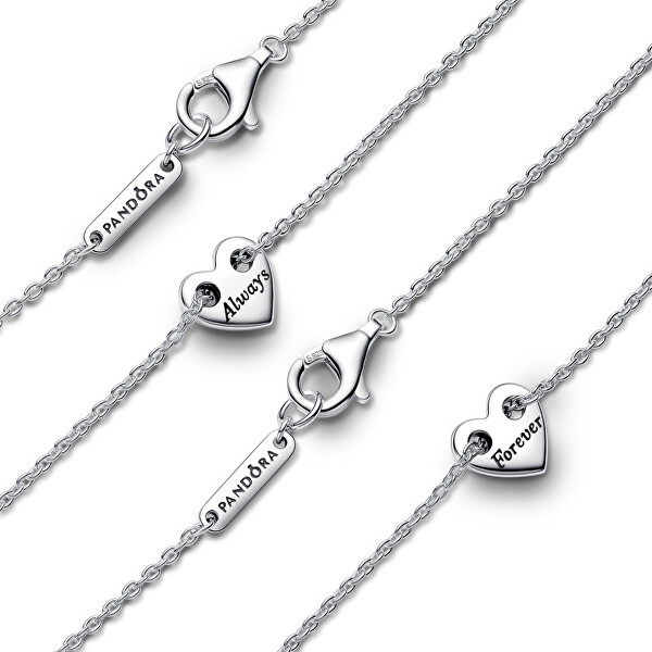 Dvojitý strieborný náhrdelník Srdce Forever & Always 393207C00-45