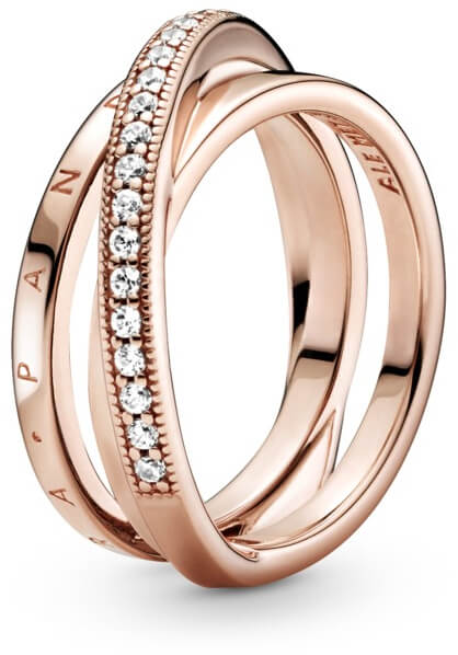Bronzový propletený prsten se zirkony Pavé 189057C01