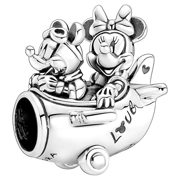 Verspielte Silberperle Mickey und Minnie im Flugzeug 790108C00