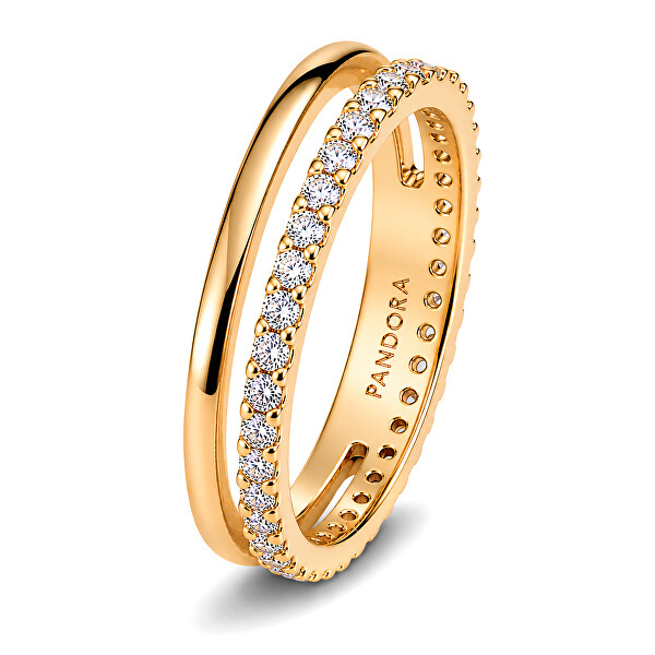 Aranyozott dupla gyűrű cirkónium kövekkel Timeless Shine 163799C01