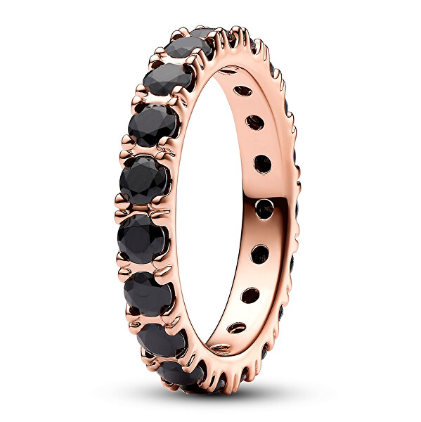 Pozlacený prsten s černými křišťály Rose Timeless 180050C02