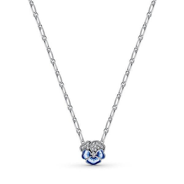 Wunderschöne silberne Halskette Stiefmütterchen blau 390770C01-50 (Kette, Anhänger)