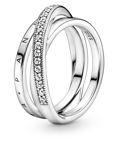 Stříbrný propletený prsten se zirkony Pavé 199057C01