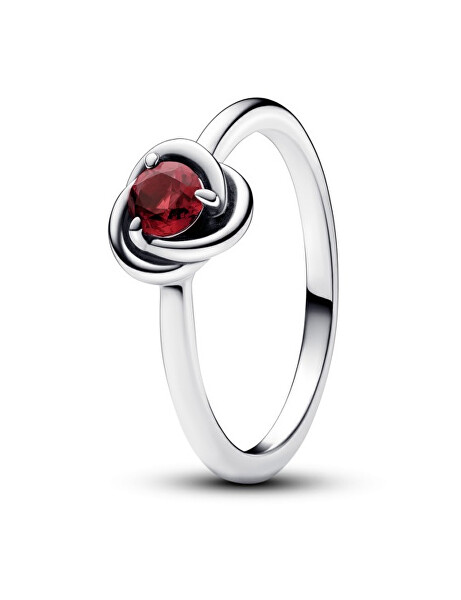 Stříbrný prsten s červeným krystalem Červencový kámen věčnosti 192993C07