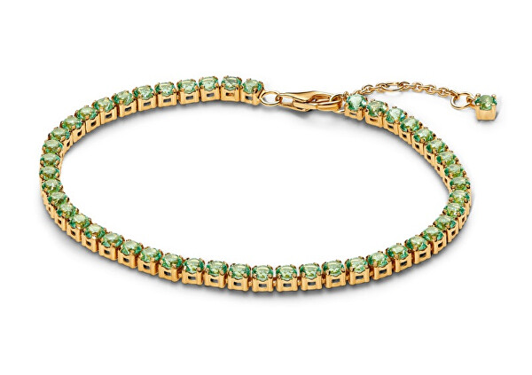 Tenisový pozlacený náramek se zelenými zirkony Timeless Shine 561469C02