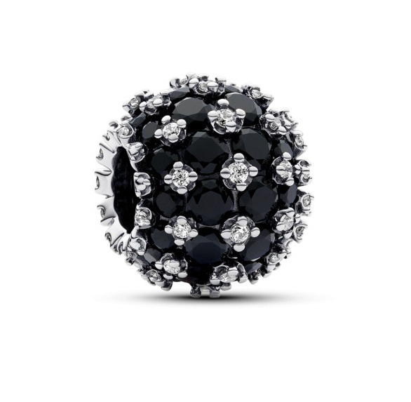 Třpytivý stříbrný korálek s černými zirkony 792630C04
