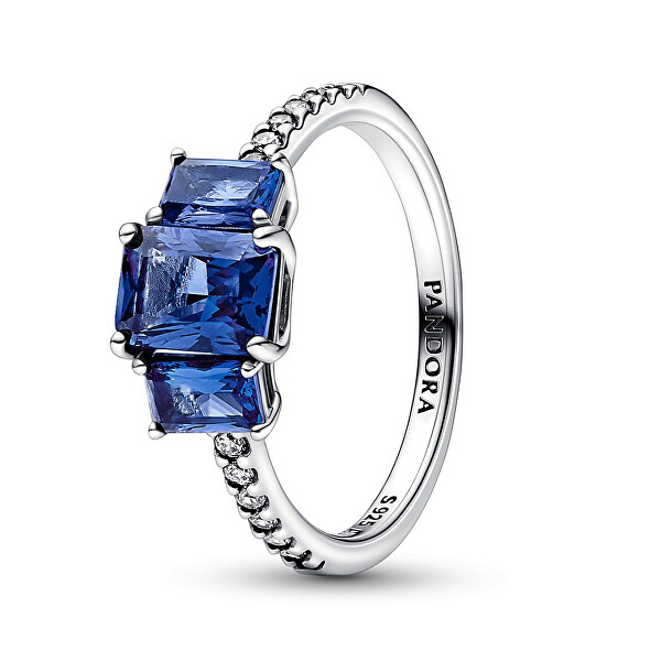 Csillogó ezüst gyűrű kék kristályokkal 192389C01