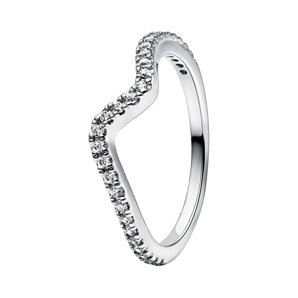 Vlnitý stříbrný prsten se zirkony Timeless 192539C01