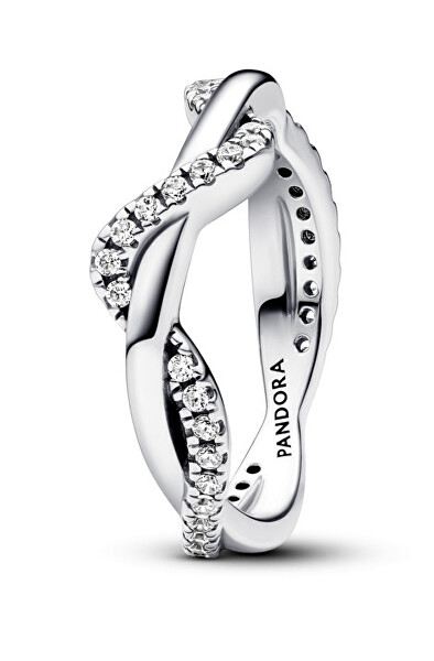 Zvlněný stříbrný prsten se zirkony Timeless 193098C01