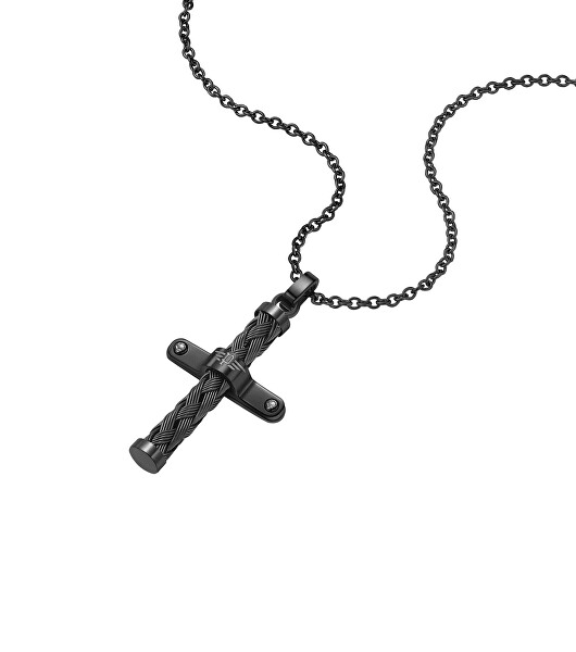 Colier atemporal negru cu cruce Crossed PEAGN0032403