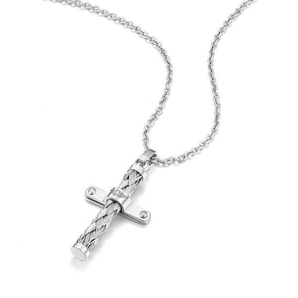 Nadčasový oceľový náhrdelník s krížikom Crossed PEAGN0032402