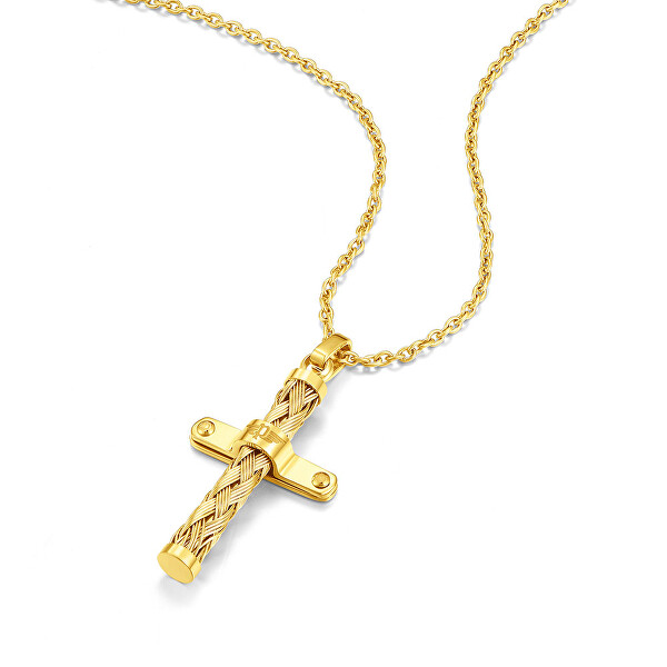 Nadčasový pozlacený náhrdelník s křížkem Crossed PEAGN0032401