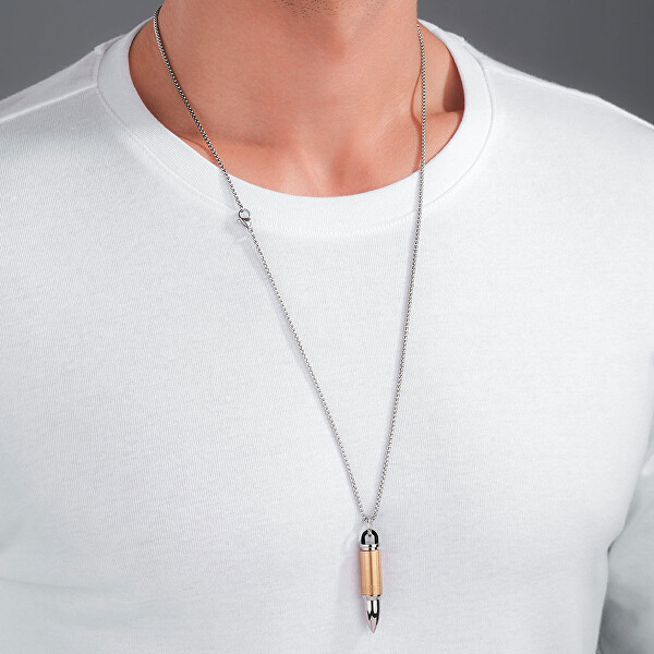 Ocelový bicolor náhrdelník pro muže Bullet PEAGN0034103