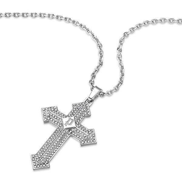 Herren-Stahlhalskette Kreuz mit Kristallen Stoneset PEAGN0036501