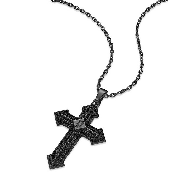 Stahlhalskette für Herren Kreuz mit Kristallen Stoneset PEAGN0036502
