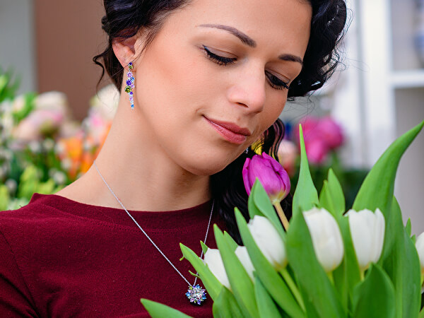 Pestrobarevný náhrdelník Flower 5240 70 (řetízek, přívěsek)