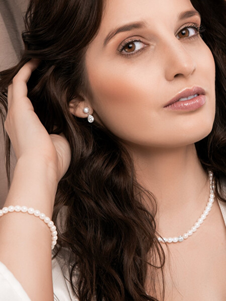 Eleganti cercei de argint cu perlă reală Pure Pearl 5337 00