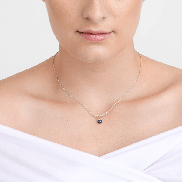 Elegantní stříbrný náhrdelník s pravou černou perlou Paolina 5306 20