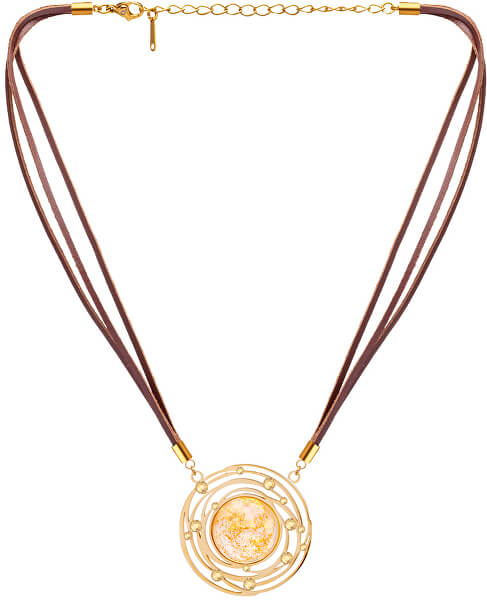 Kožený náhrdelník so zlatistým krištáľom Mays 7357Y50