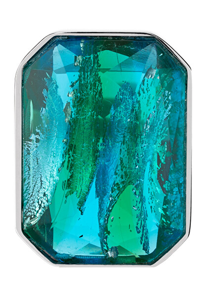 Luxusní ocelový prsten s ručně mačkaným kamenem českého křišťálu Preciosa Ocean Emerald 7446 66