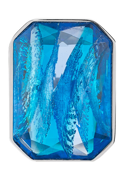 Luxuriöser Stahlring mit einem handgepressten Stein aus tschechischem Preciosa-Kristall Ocean Aqua 7446 67