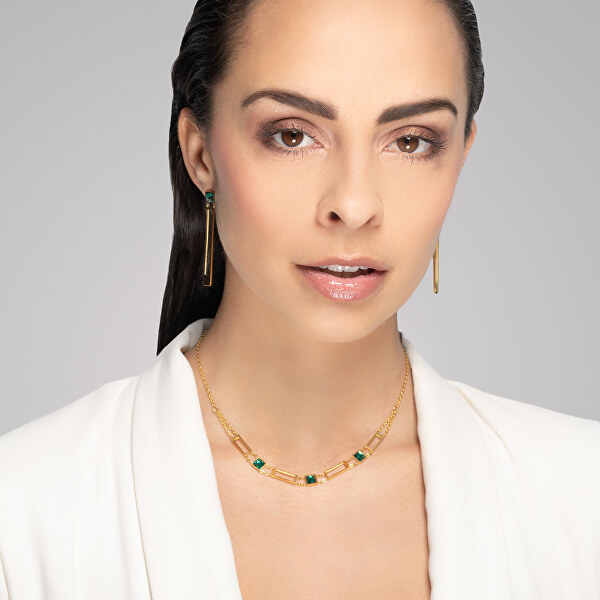 Luxuriöse vergoldete Halskette Straight mit grünem Kristall Preciosa 7390Y66