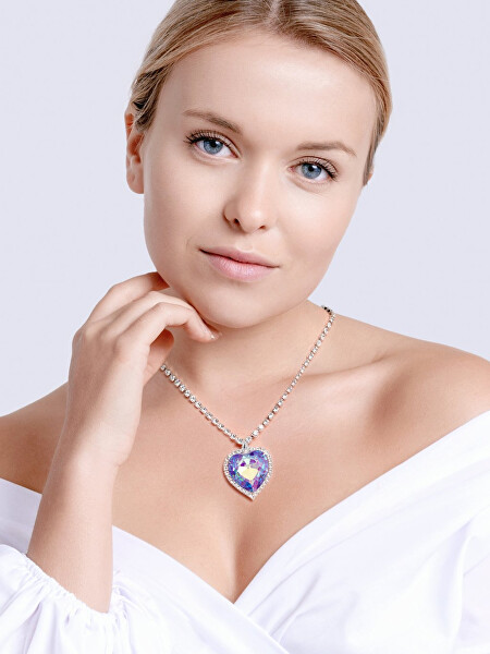 Gyönyörű lila szív nyaklánc cseh kristállyal 2025 56