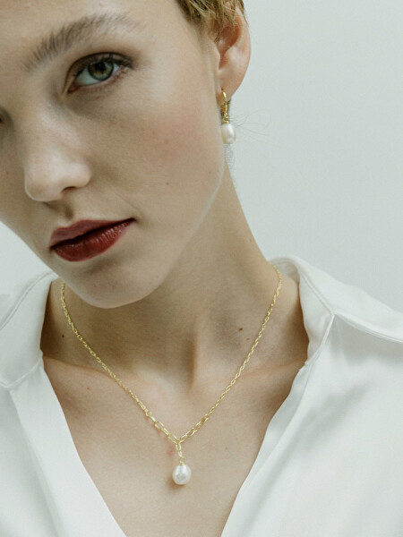 Něžný pozlacený náhrdelník s pravou perlou Pearl Heart 5356Y01