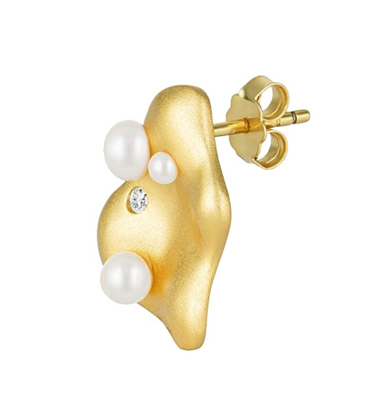 Cercei asimetrici placați cu aur Smooth cu perle și zirconi Preciosa 5395Y01