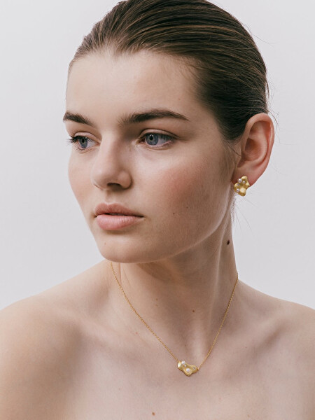 Vergoldete asymmetrische Ohrringe Smooth mit Perlen und Zirkonen Preciosa 5395Y01