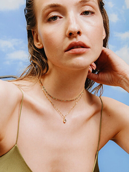Pozlacený náhrdelník s českým křišťálem Choker Glowline Royal Lagoon 2570Y70