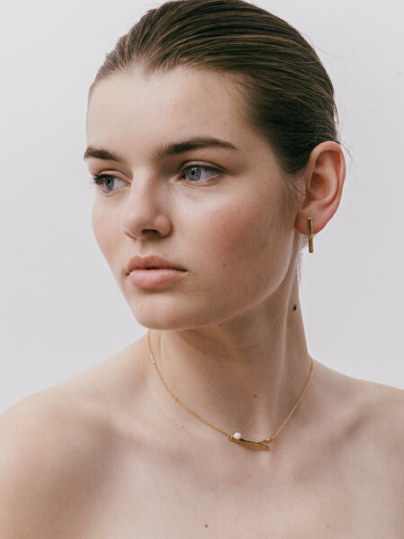 Stylový pozlacený náhrdelník Twig s pravou říční perlou 5388Y01