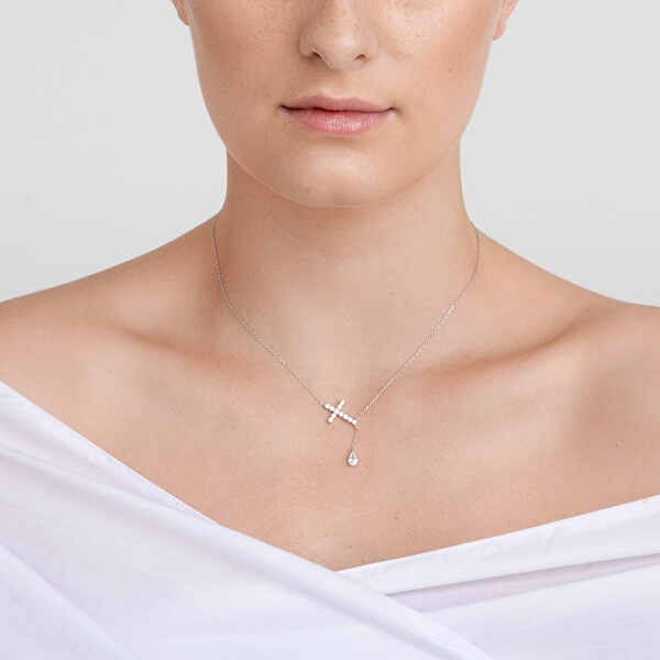 Strieborný náhrdelník Krížik Shiny Cross s kubickou zirkónia Preciosa 5301 00