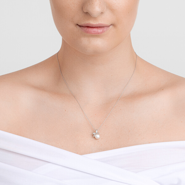 Třpytivý stříbrný náhrdelník Naurica s říční perlou a kubickou zirkonií Preciosa 5310 00